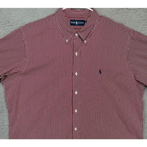 Ralph Lauren Shirt Adult 2XL Red White Hairline Stripe Pony Button Down Mens